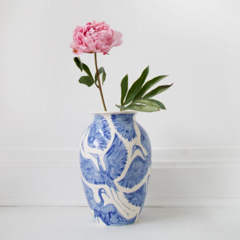 Hand Painted Blue Herons Classic Vase - Large image
