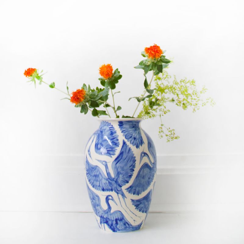 Hand Painted Blue Herons Classic Vase - Large image