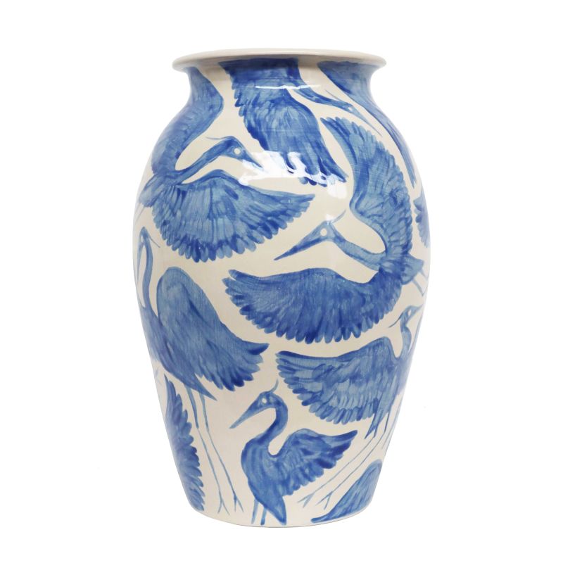 Hand Painted Blue Herons Classic Vase - Large image