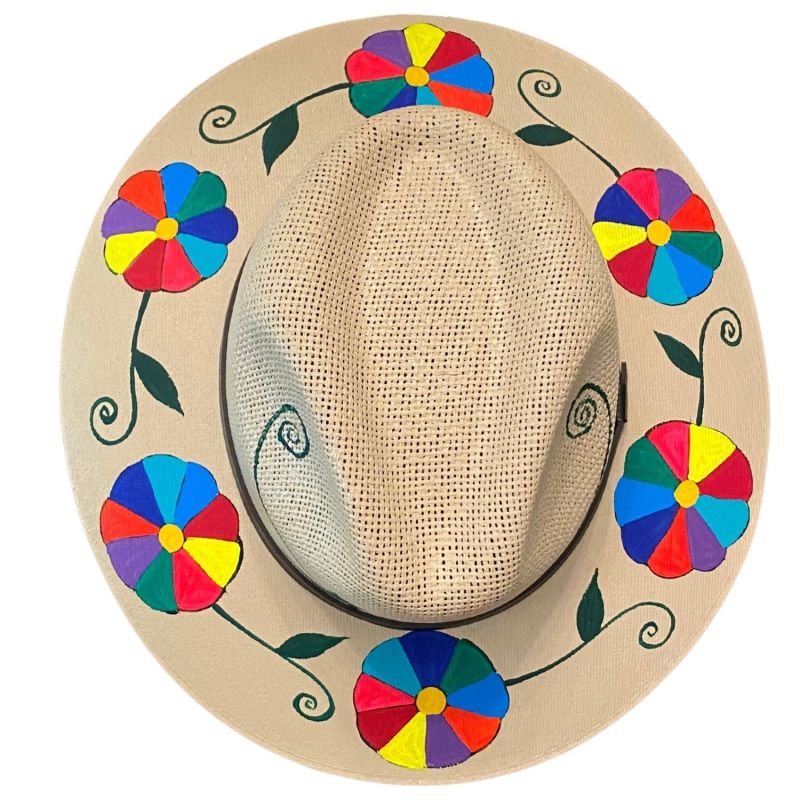 Hand-Painted Hat From Mexico - Floral - Sand, Multi- Multicolour image