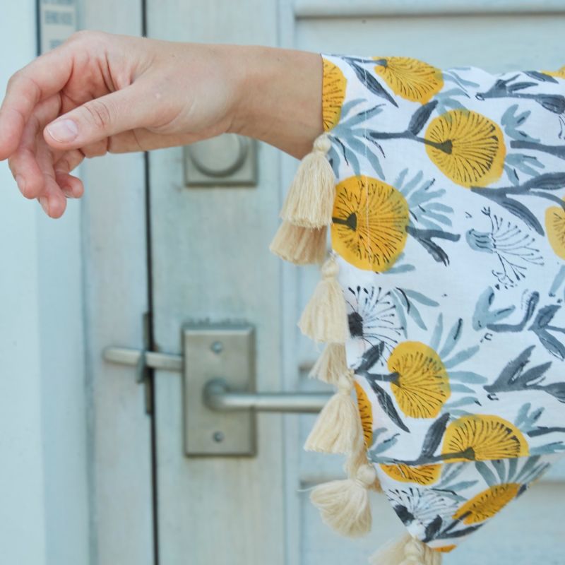 Handblock Cotton Kimono With Tassels | Dandelion Yellow image