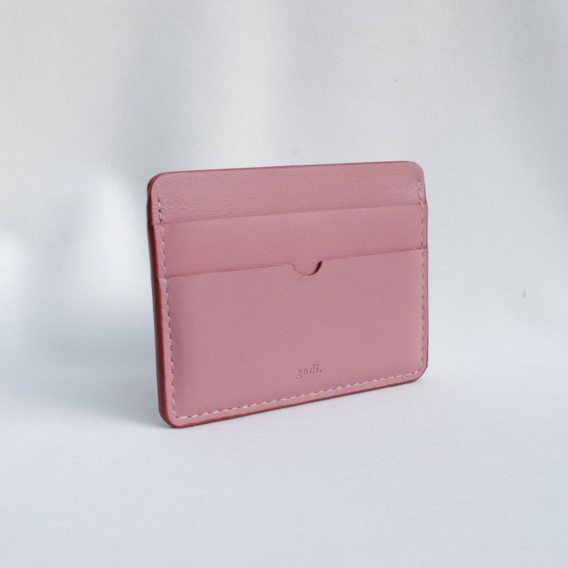 Women's Small Card Case Wallet with Flap. Mini Credit Card Holder. Soft Ash Rose Leather