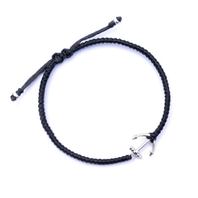 Anchor Handmade Minimalist Black cord Bracelet For Men - Black image