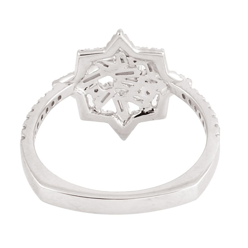 Handmade Solid White Gold Baguette White Diamond Star Design Ring image