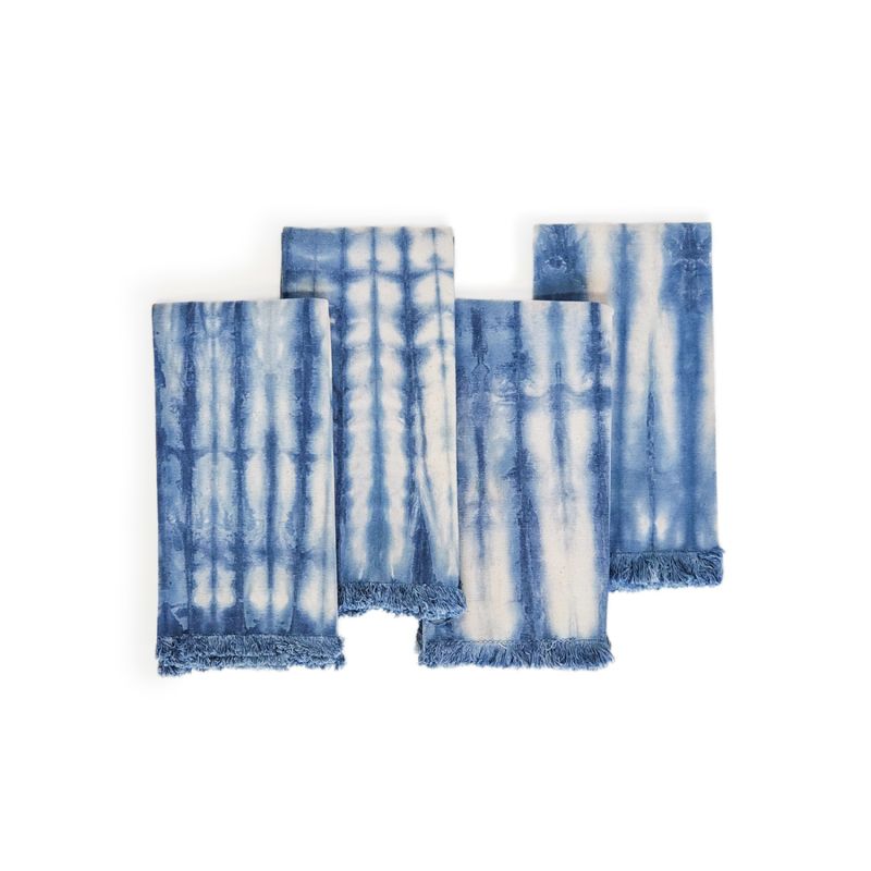 Handmade Tie Dye Cotton Napkin In Indigo Blue - Set Of Four image