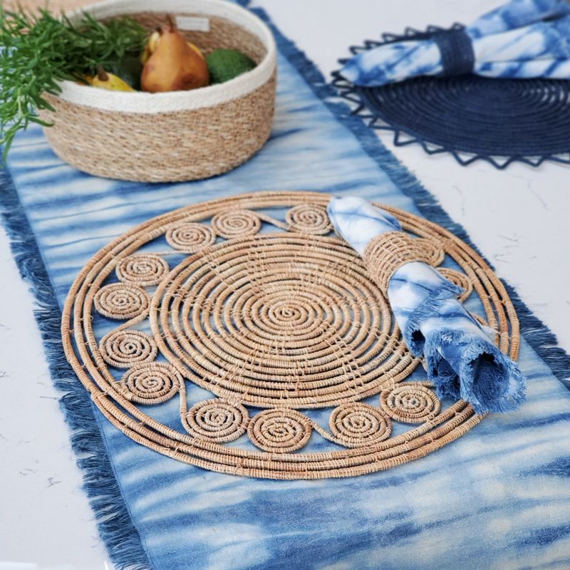 Handmade Tie Dye Cotton Table Runner - Indigo Blue image