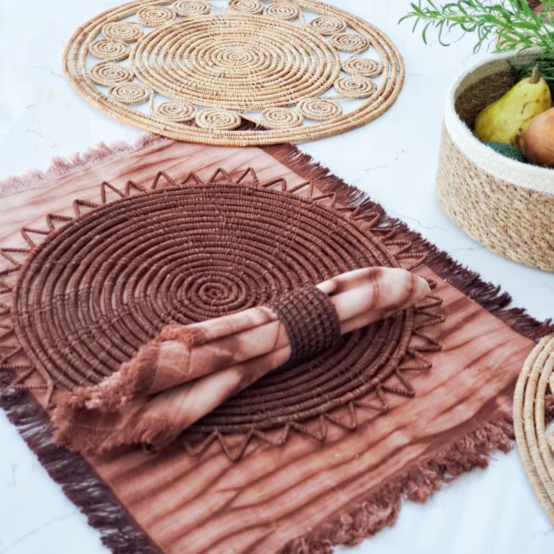 Handwoven Surya Palm Fiber Placemat In Brown - Set Of Two image