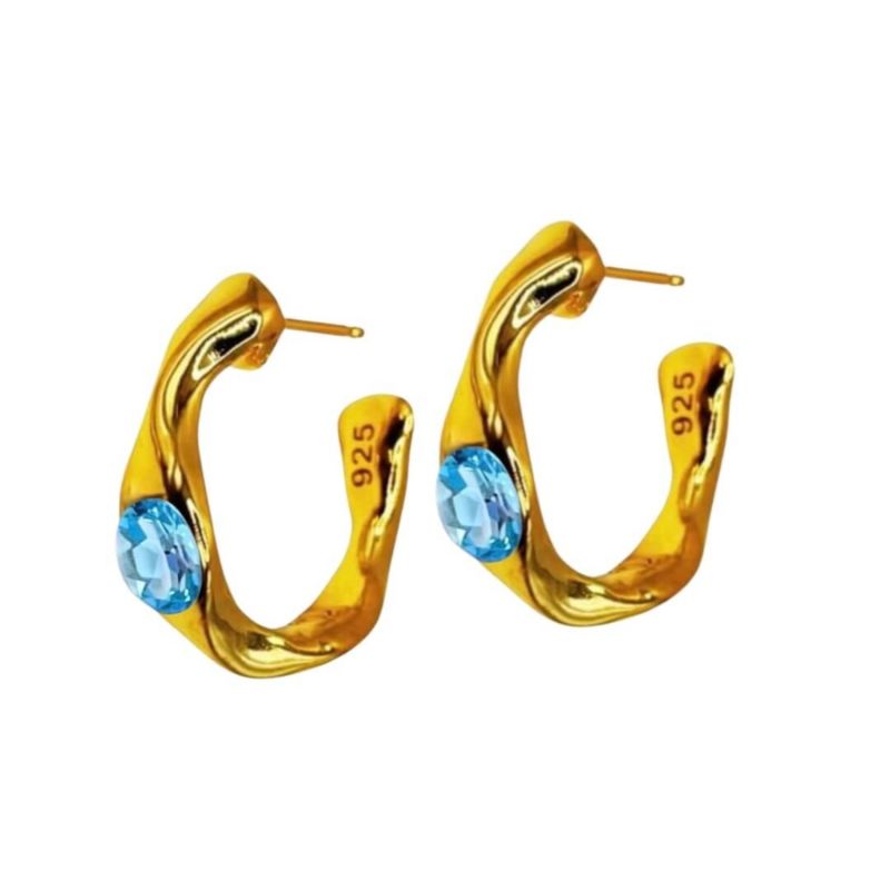 Harlow - Blue Topaz Gold Hoop Earrings image