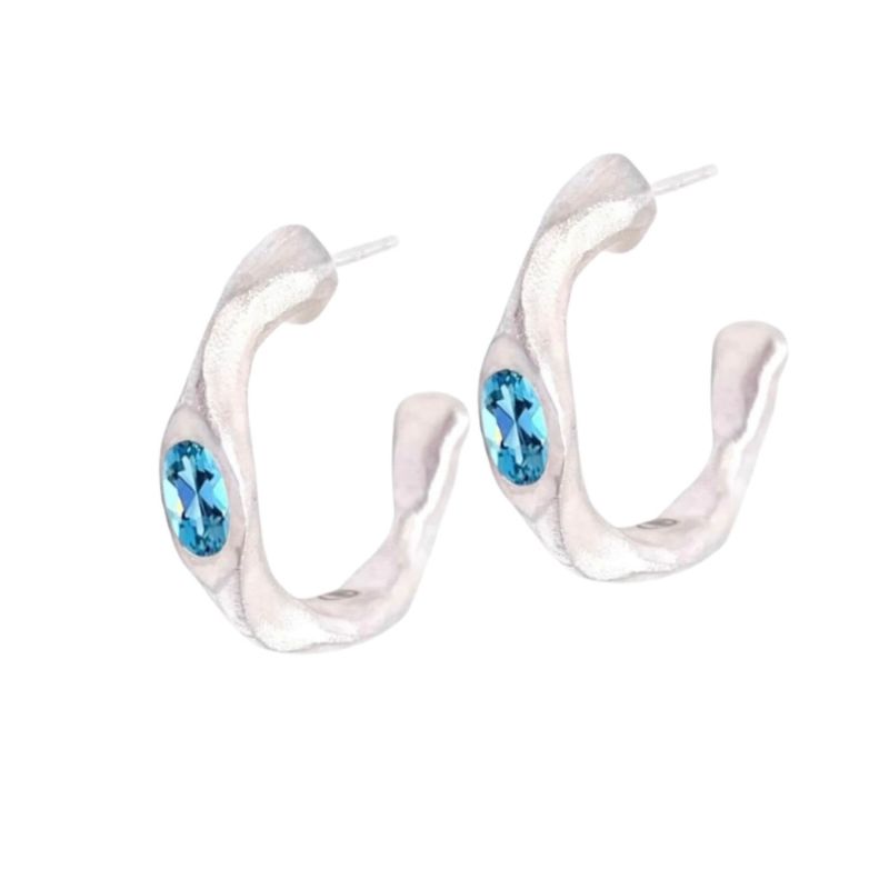 Harlow - Blue Topaz Silver Hoop Earrings image