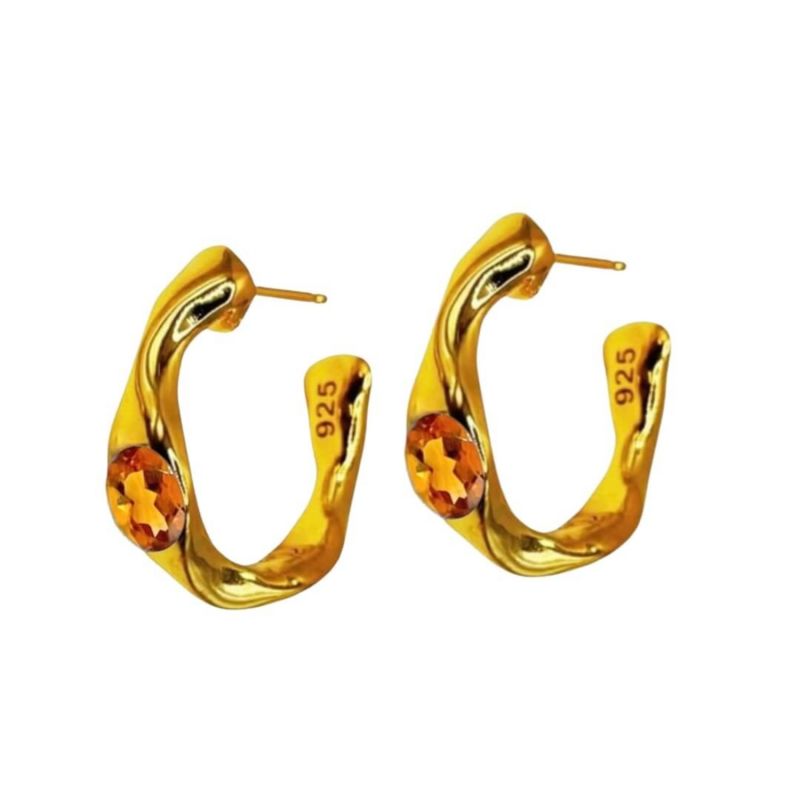 Harlow - Orange Citrine Gold Hoop Earrings image