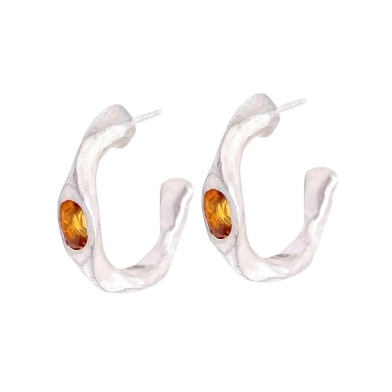 Harlow - Orange Citrine Silver Hoop Earrings image