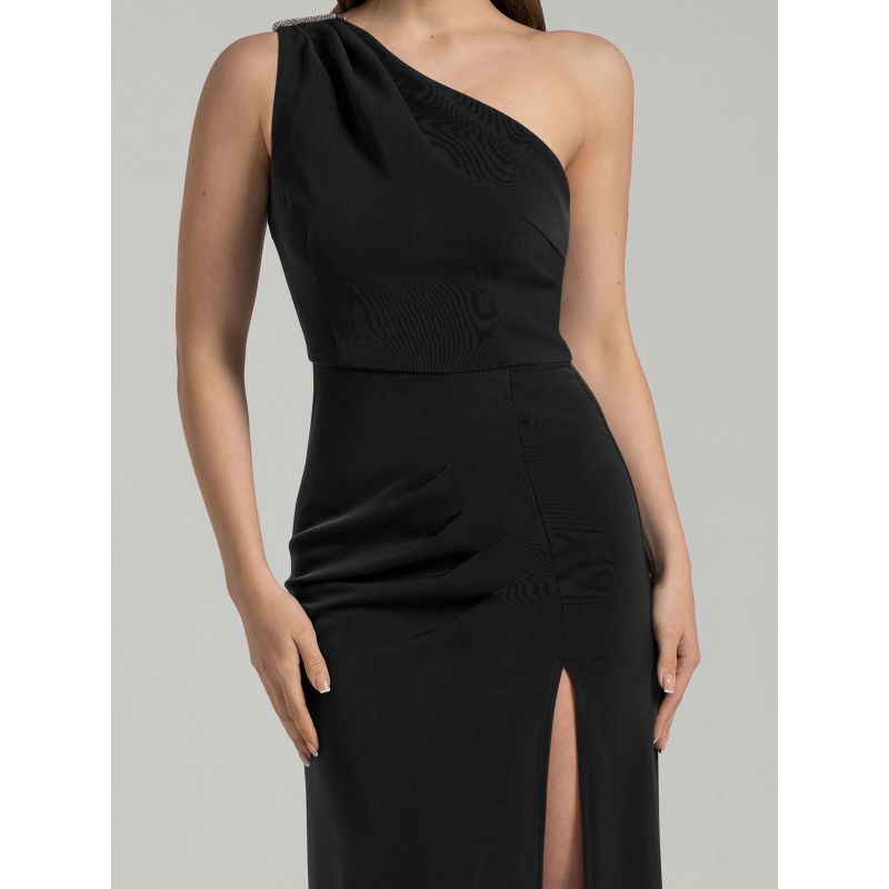 Harmony Asymmetric Long Dress, Black image