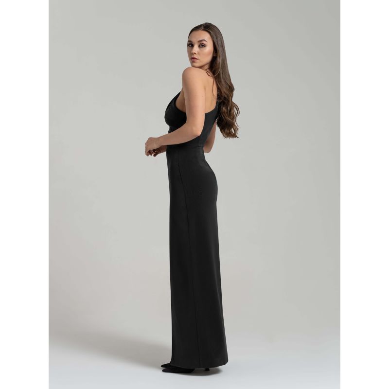 Harmony Asymmetric Long Dress, Black image