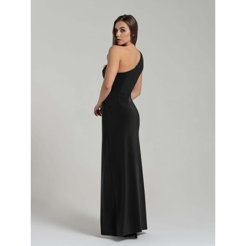 Harmony Asymmetric Long Dress, Black image