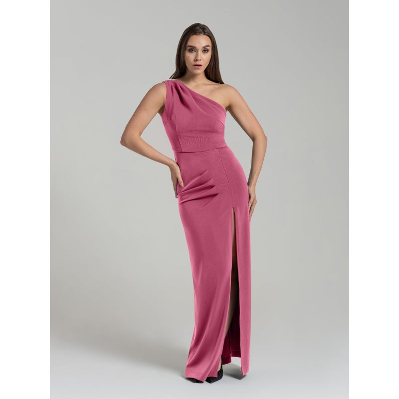 Harmony Asymmetric Long Dress, Super Pink image