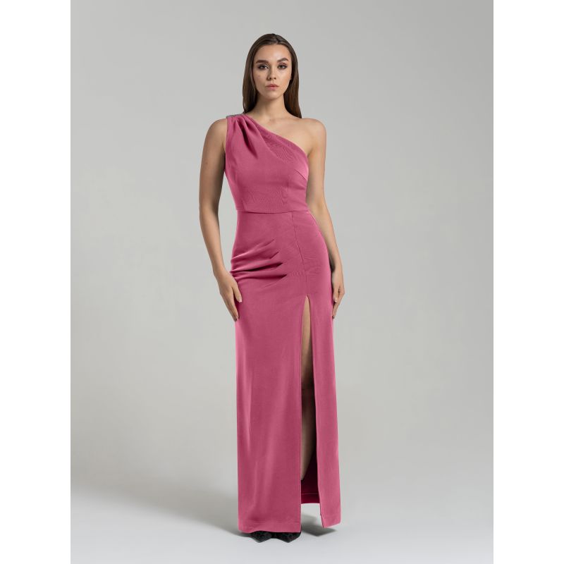 Harmony Asymmetric Long Dress, Super Pink image