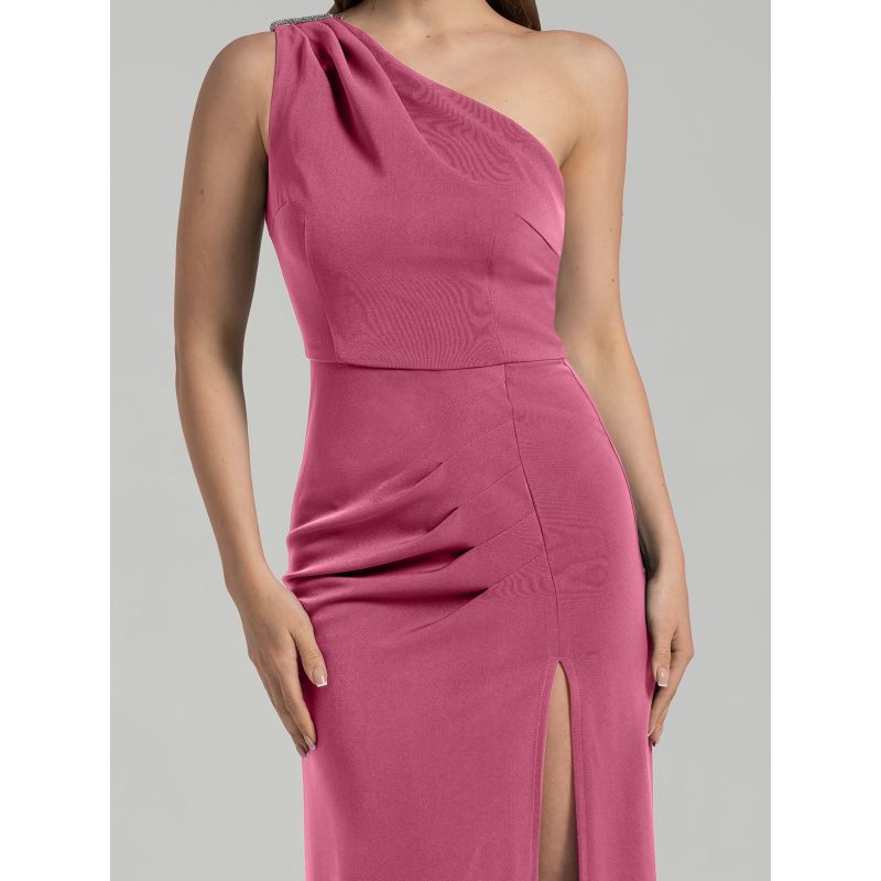 Harmony Asymmetric Long Dress, Super Pink image