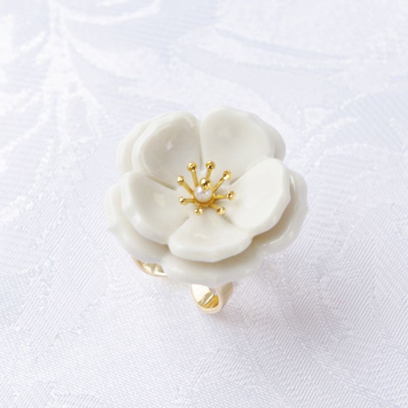 Porcelain Plum Blossom Statement Ring image