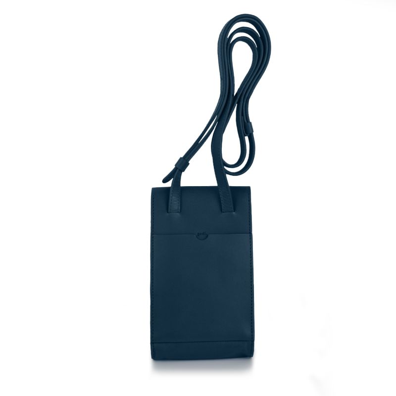 Handmade Adjustable Leather Phone Bag With Pocket - Navy Blue image