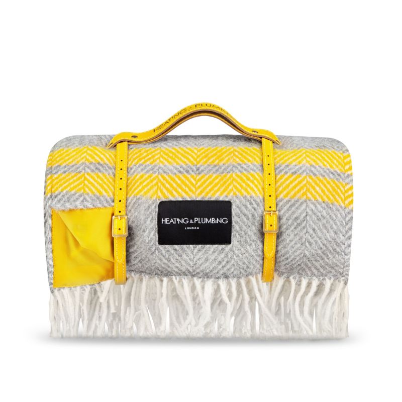 Pure New Wool Waterproof Picnic Blanket Grey & Yellow image