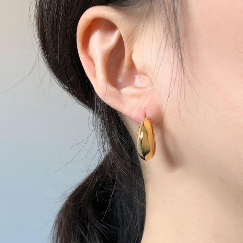 Chunky Droplet Meduim Hoop Earrings - Gold image