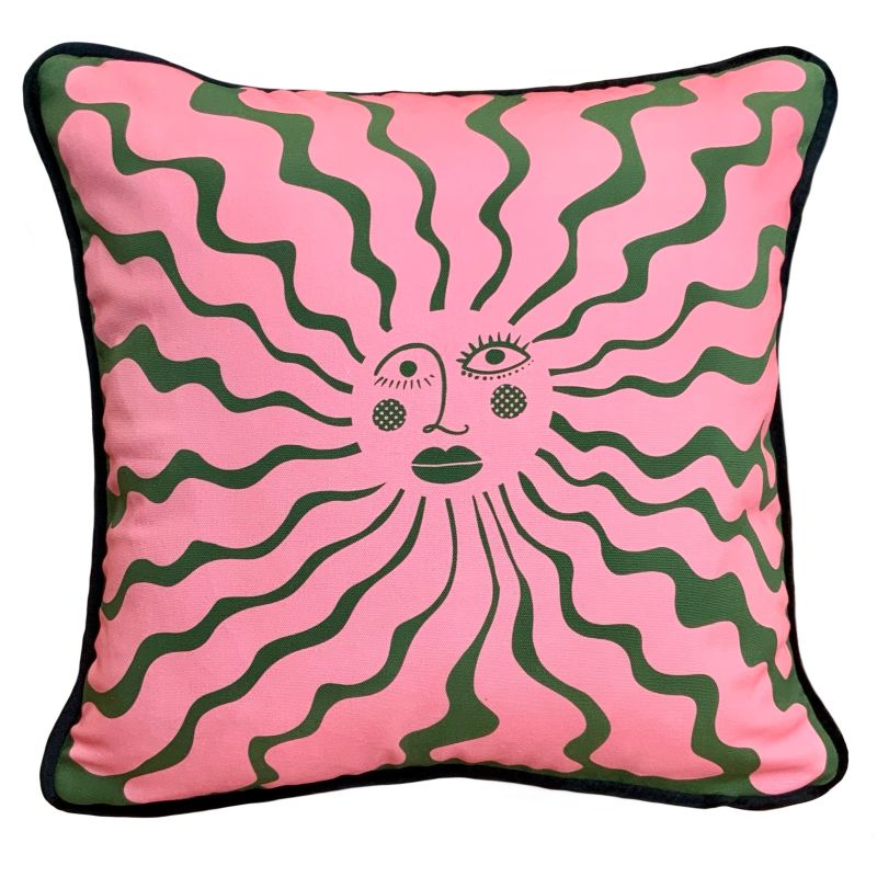 Wavy Sunshine Cushion - Green / Pink image