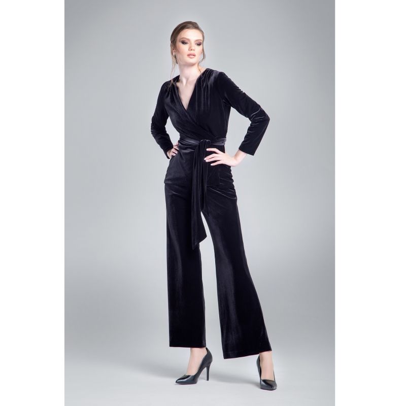 Evelyn Velvet Wrap Jacket With Self-Tie Sash In Black image