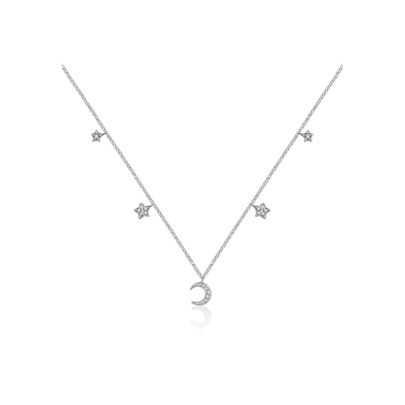18K White Gold Moon & Star Shape Diamond Necklace Choker image