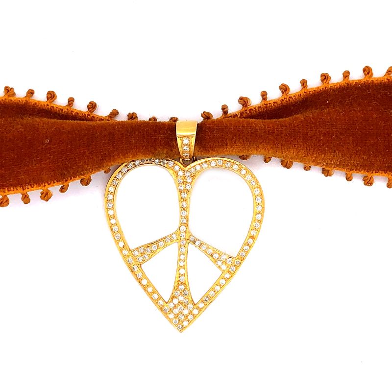 Heart Design Pave Diamond Choker Necklace In 14K Yellow Gold Jewelry image