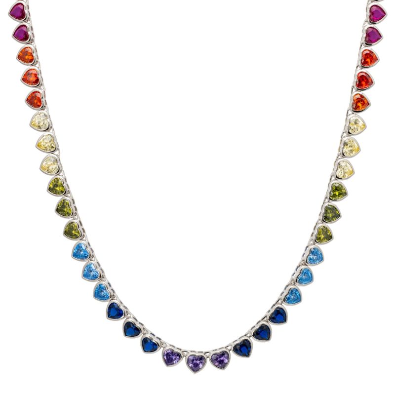Heart Garland Rainbow Gemstone Necklace Silver LATELITA Wolf
