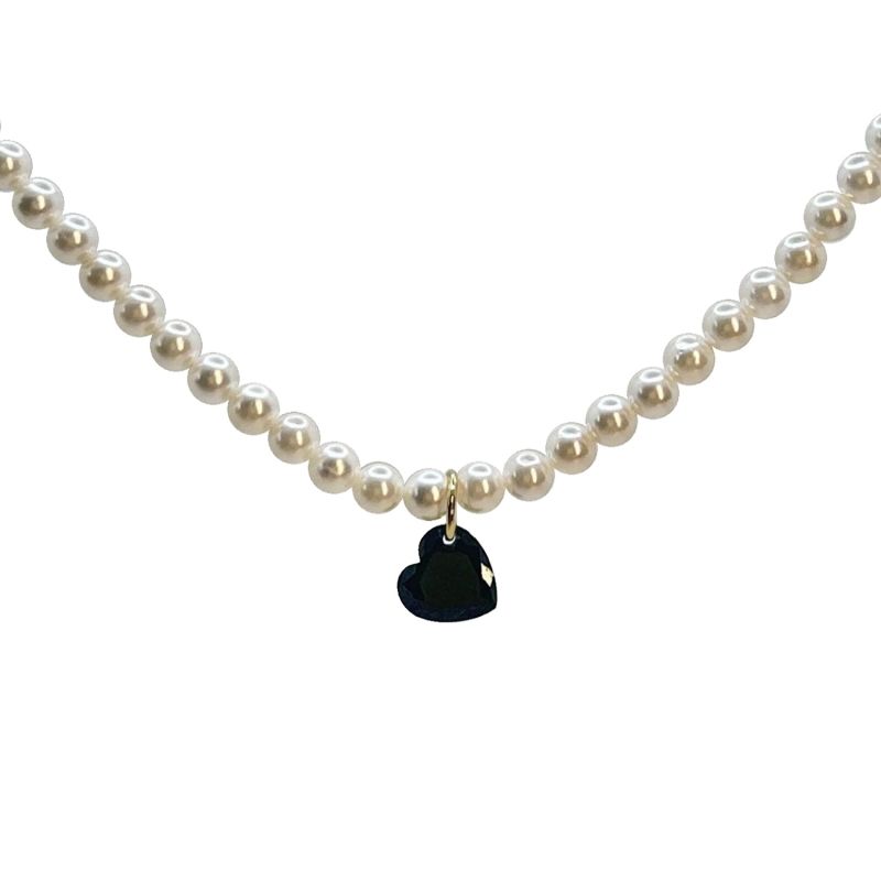 Hearts Zircon Pearl Necklace - Black image