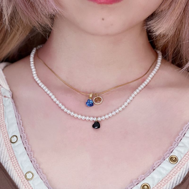 Hearts Zircon Pearl Necklace - Black image