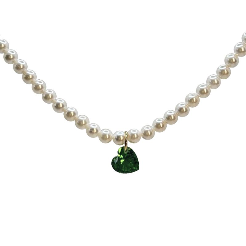 Hearts Zircon Pearl Necklace - Green image