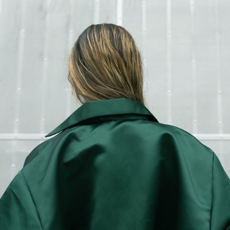 Premium Green Cropped And Collared Bomber Jacket image