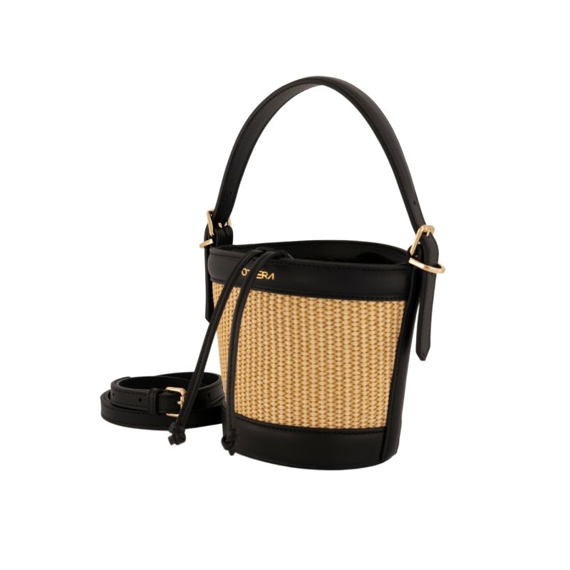 Helios  Black / Straw Bucket Bag image