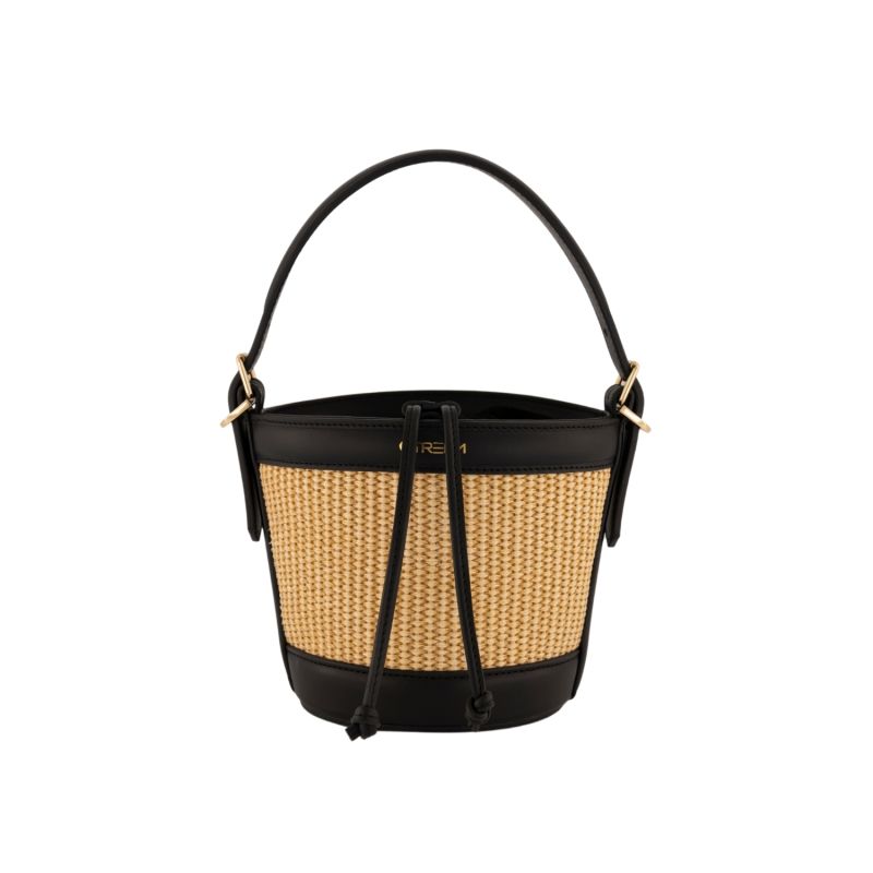 Helios  Black / Straw Bucket Bag image