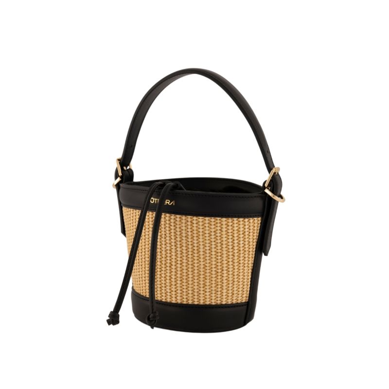 Helios  Black / Straw Bucket Bag image