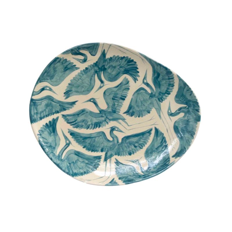 Hand Painted Herons Organic Shaped Platter - Teal image