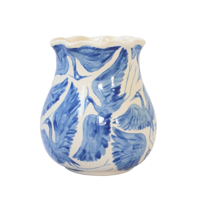 Herons Short Scallop Vase - Blue image