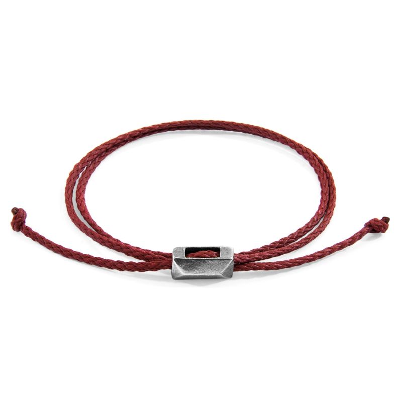 Burgundy Red Edward Silver & Rope Skinny Bracelet image