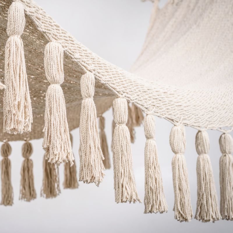 Boho Natural Cotton Hammock With Tassels & Wooden Bar image