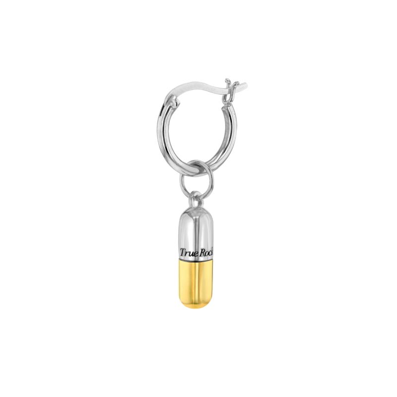 2 Tone Sterling Silver & Gold Plated Mini Pill Charm On Silver Hoop Earring image