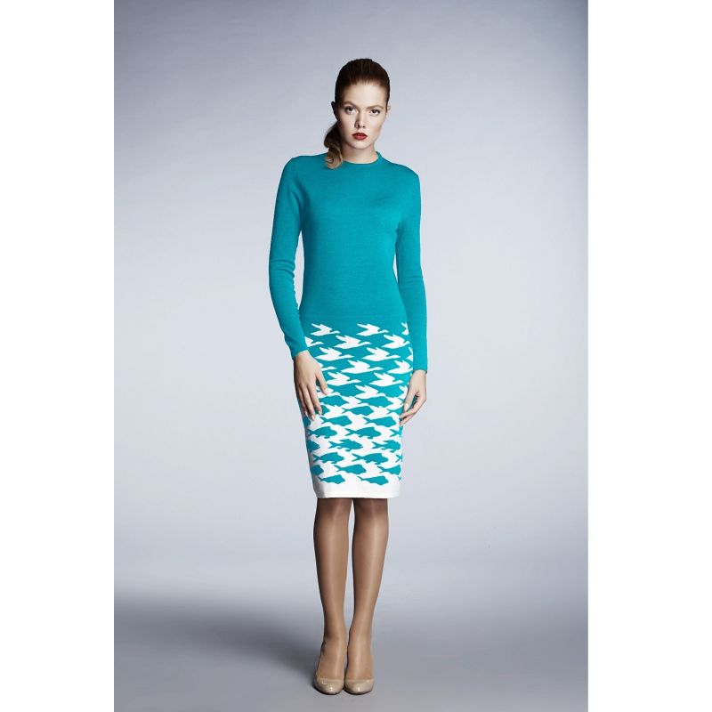 Sea & Sky Knitted Jacquard Dress In Turquoise image