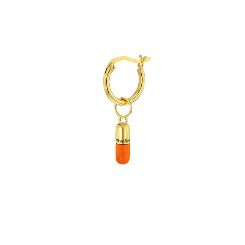 18Kt Gold Plated Mini Pill Charm on Gold Hoop Single image