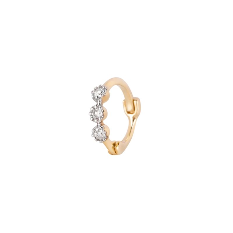 Mini Diamond Trilogy Huggie Hoop Earring 9K Gold image