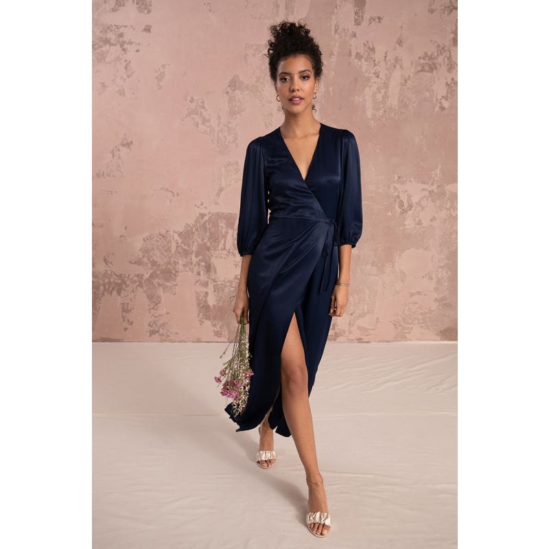 Rae Midi Wrap Dress In Midnight Blue image