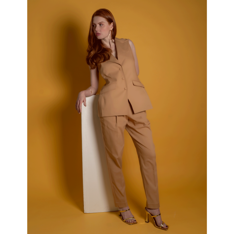 Tailored Cotton Trouser - Brown image