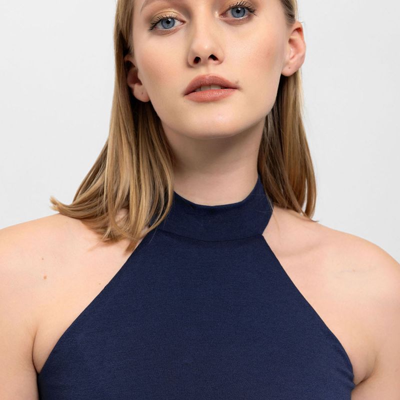 High Neck Halter Top In Navy Blue image