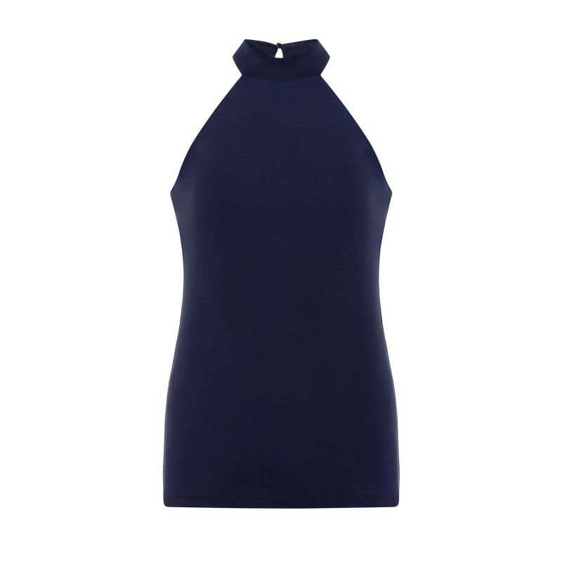 High Neck Halter Top In Navy Blue image