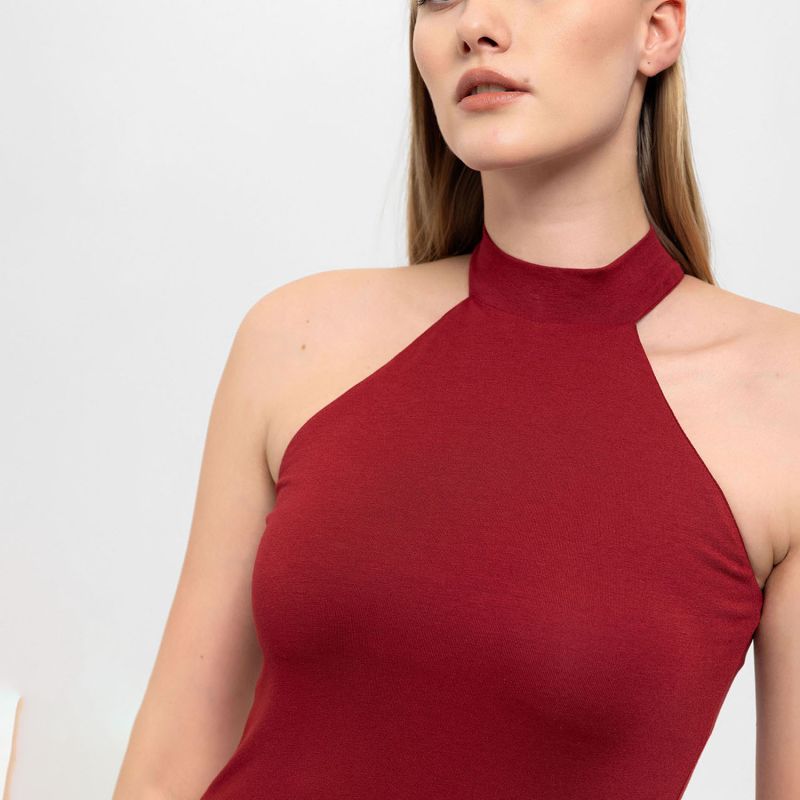 High Neck Halter Top In Red image